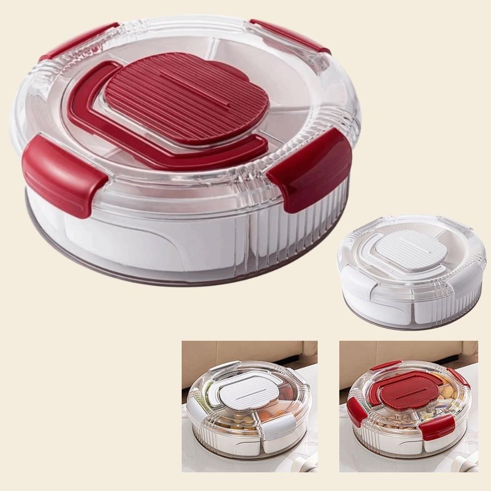 Sealed Rotating Serving Tray Compartmentalized Transparent Lid Snack Storage Box Durable With 5 Compartments Rotating Fruit Tray