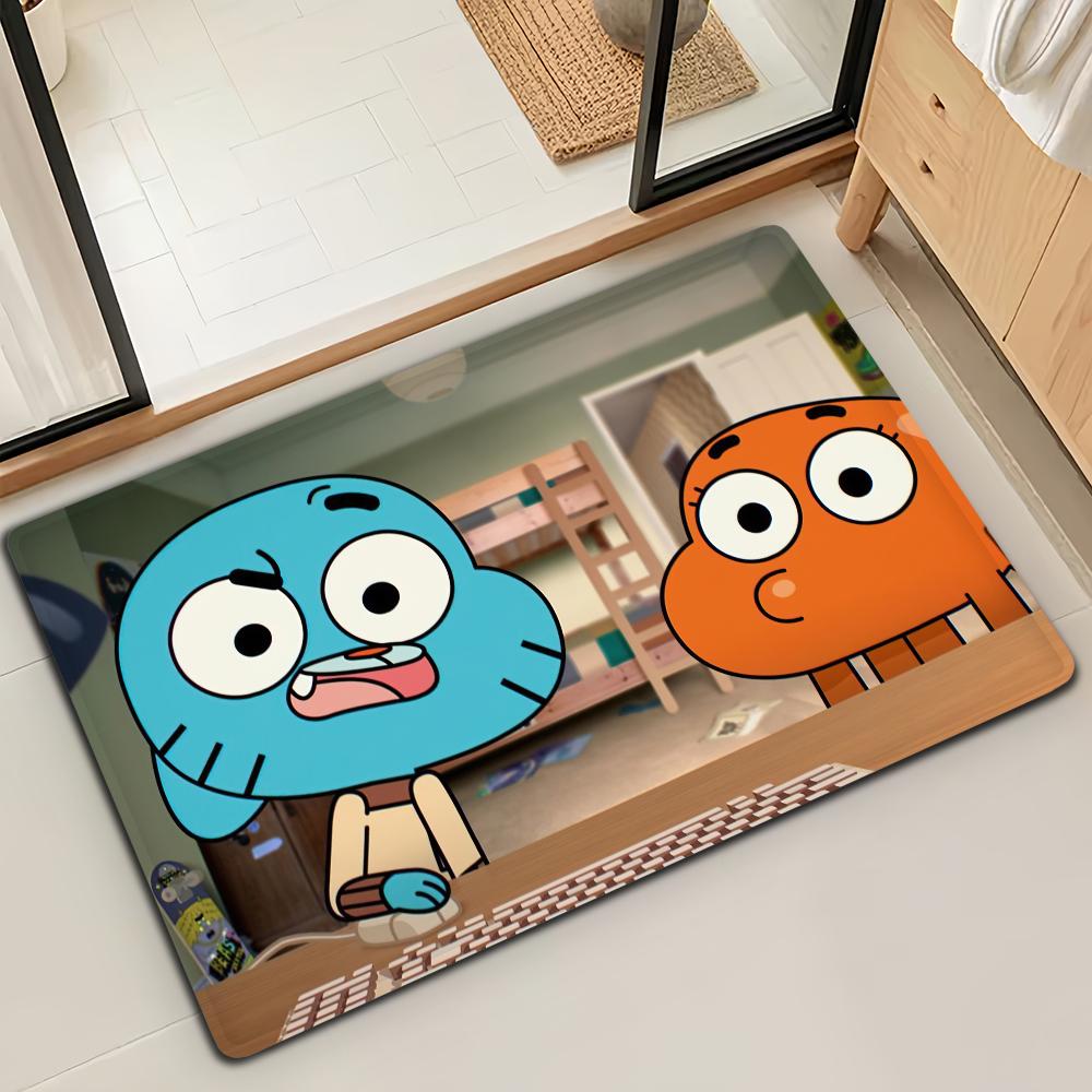 Cartoon W-World Of G-GumballS Door Mat Bath Microfiber Decorative Versatile Flannel Floor Mat Quick Dry Absorbent Non-slip Sole
