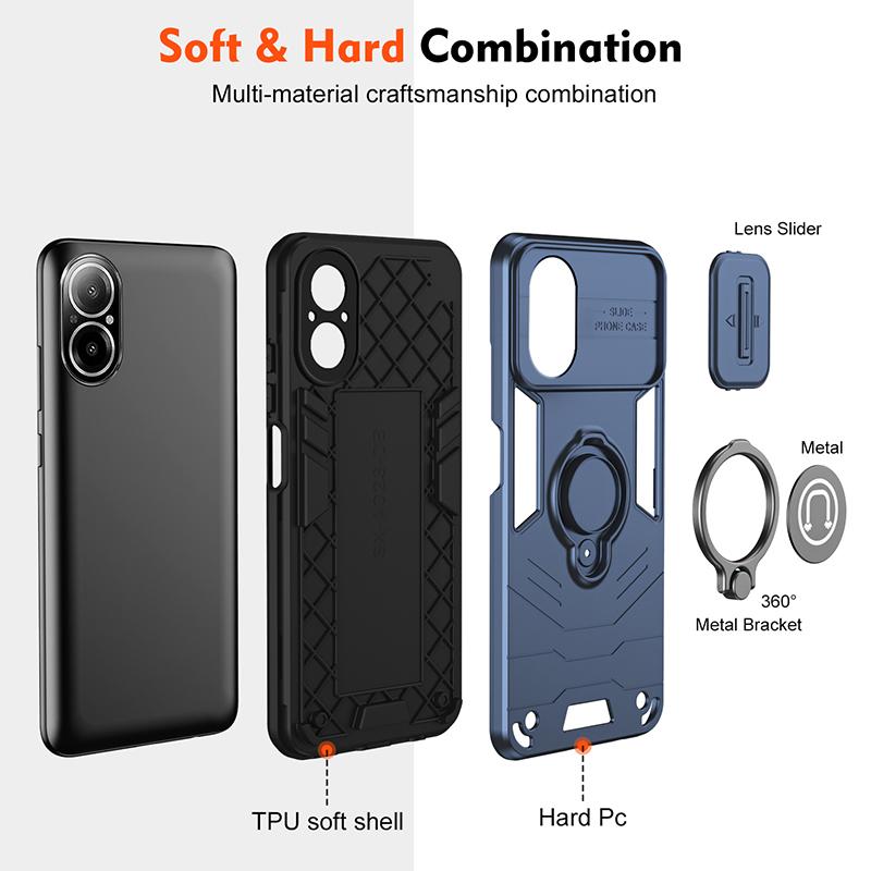 For Realme C67 4G Slide Camera Lens Protector Armor Case For Realme C67 Military Grade Bumpers Magnet Ring Cover For Realme C67