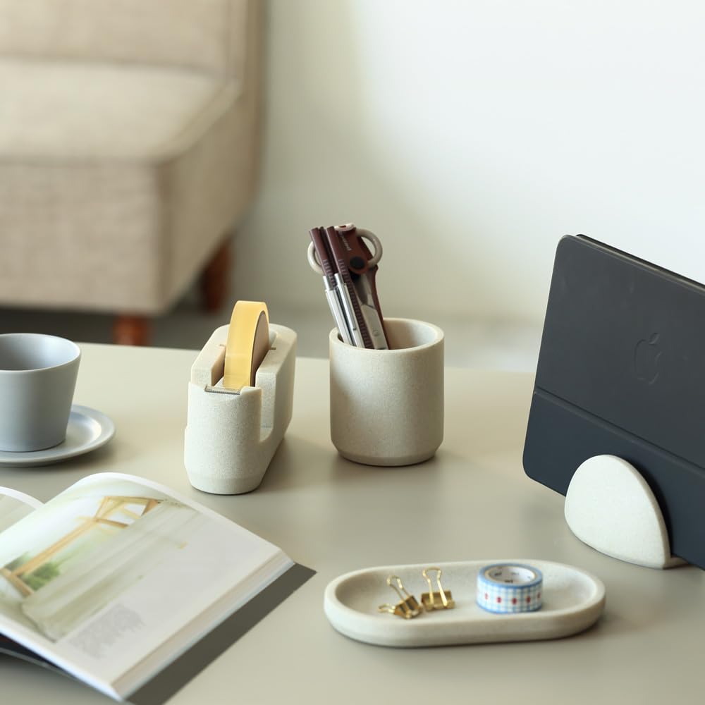 ideaco Tape Cutter Stand, 17cm Wide x 6cm Deep x 11cm High, Stone Sand White