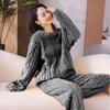 Pajamas Female Winter Warm Shu Cotton Velvet Ladies Suit Outside Padded Thickened Homewear Women's Long-Sleeved Striped Sleepwear