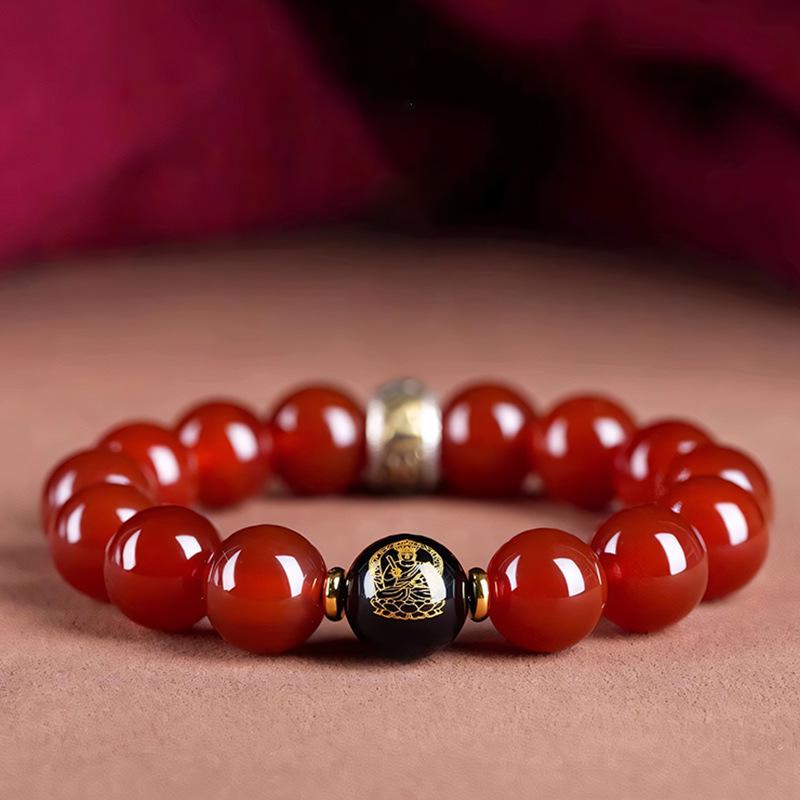 7A Grade Red Agate Zodiac Guardian Buddha Bracelet for Men & Women - Natural Agate Buddhist Beads