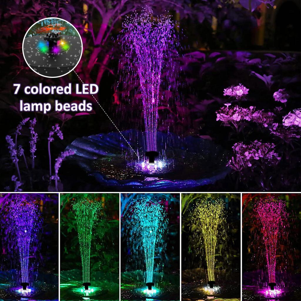 Color LED Solar Fountain Pump Bird Bath Pool Pond Garden Outdoor With 7 Nozzles 3W Solar Waterfall Water Powered Fountain
