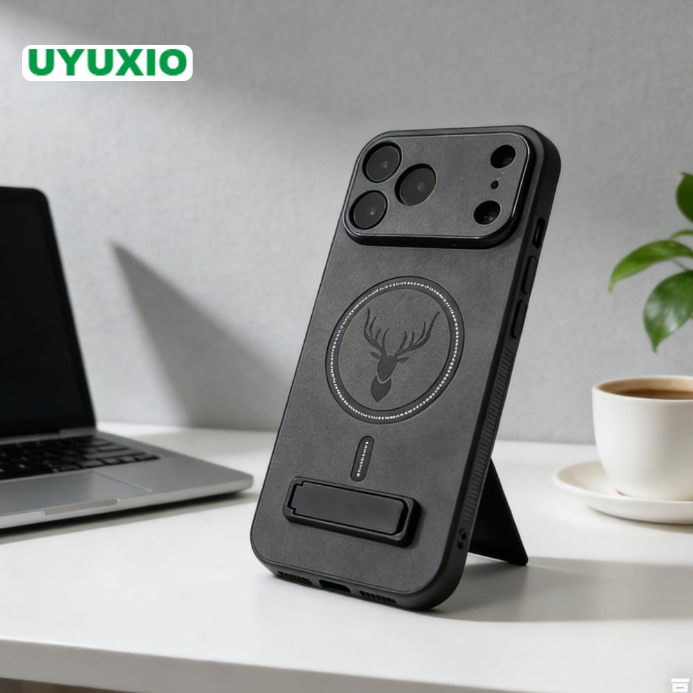 UYUXIO Magnetic Mobile Phone Case with Kickstand for iPhone 17 15 16 14 Pro Max Plus 13 12 11 Stand Cover Cases with Holder