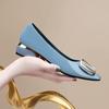  Women Cute High Quality Sky Blue 3cm Low Heel Office Shoes Lady Casual Classic Black Pu Leather High Heel Shoes A6406p