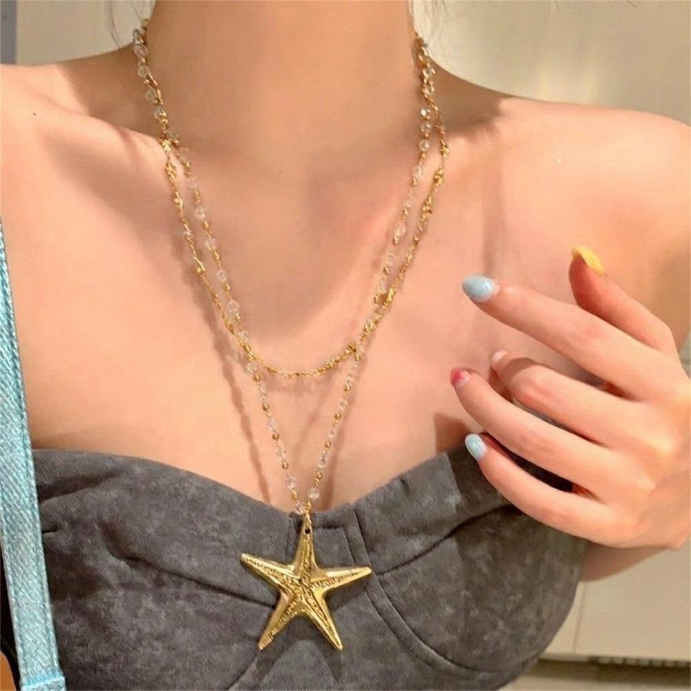 Ocean Starfish Pendant Necklace Elegant Atmosphere Long Collarbone Chain Women Gift