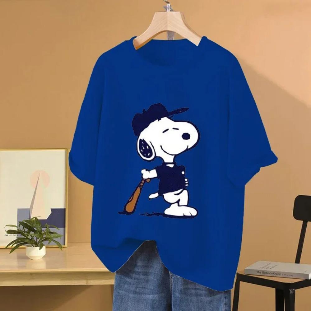 Snoopy Baseball Cartoon Anime Women T-shirt Summer Short Sleeve Men Tee Shirts Tops 2025 New Fashion Couple Clothes
