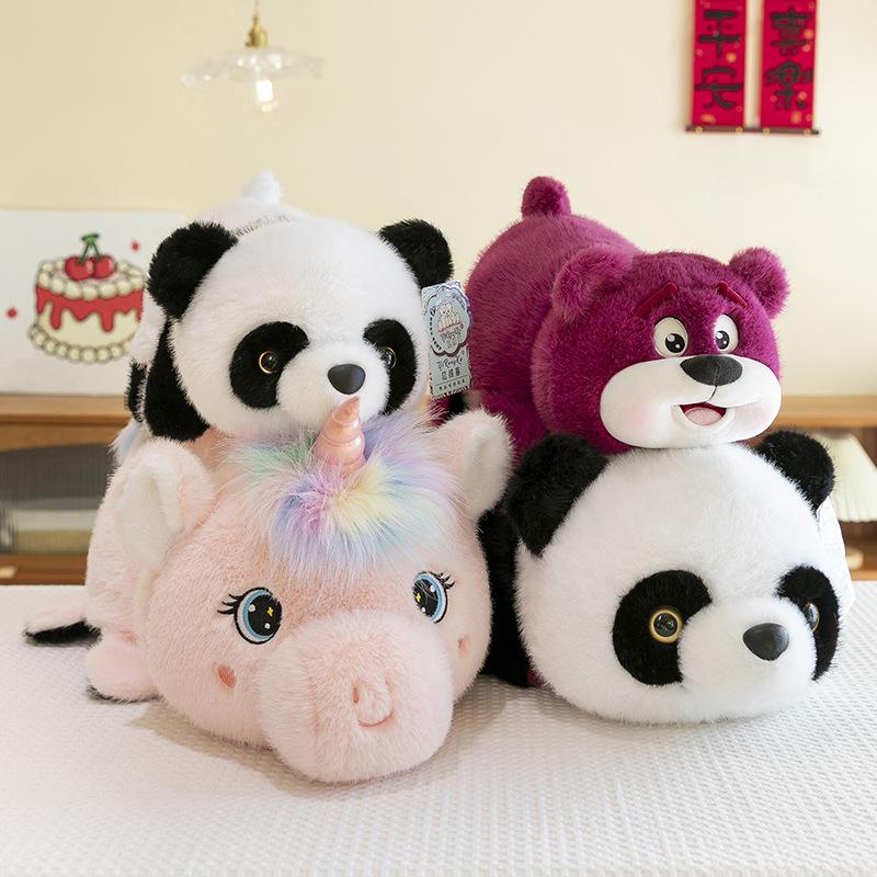 New Creative Flip Panda Turned Into Unicorn Strawberry Bear Doll Children's Accompanying Doll Plush Toy Gift