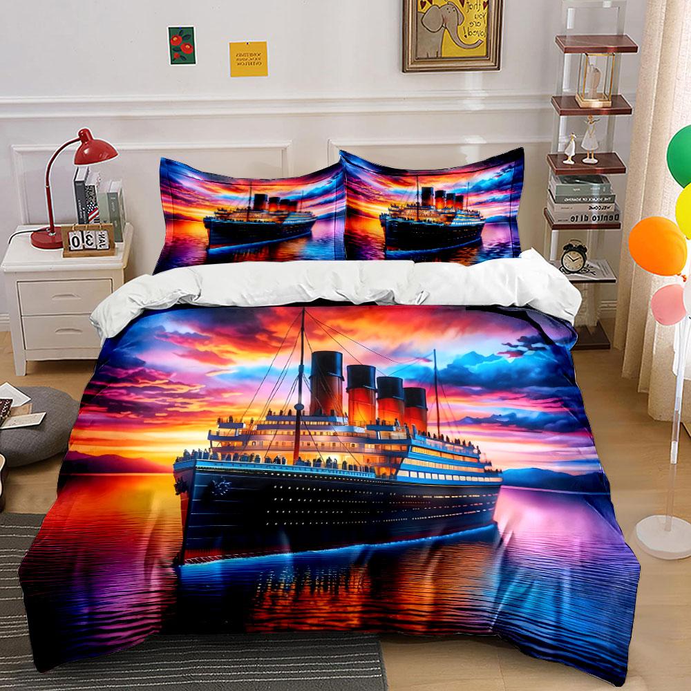 Luxury cruise ship at sunset Print Soft Comfortable Duvet Cover Bedding Set Included 1*Duvet Cover 2*Pillowcases Luxury Gift