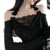 Autumn Winter Modal Lace Halter Slim Fit Long Sleeve Women's Top