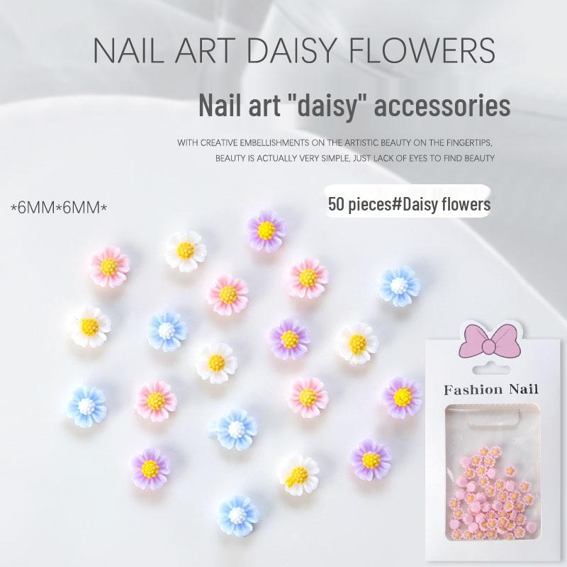 

Candy Color Resin Flower Nail Art Decorations - 3D Daisy Rose Design, 50 Pieces.