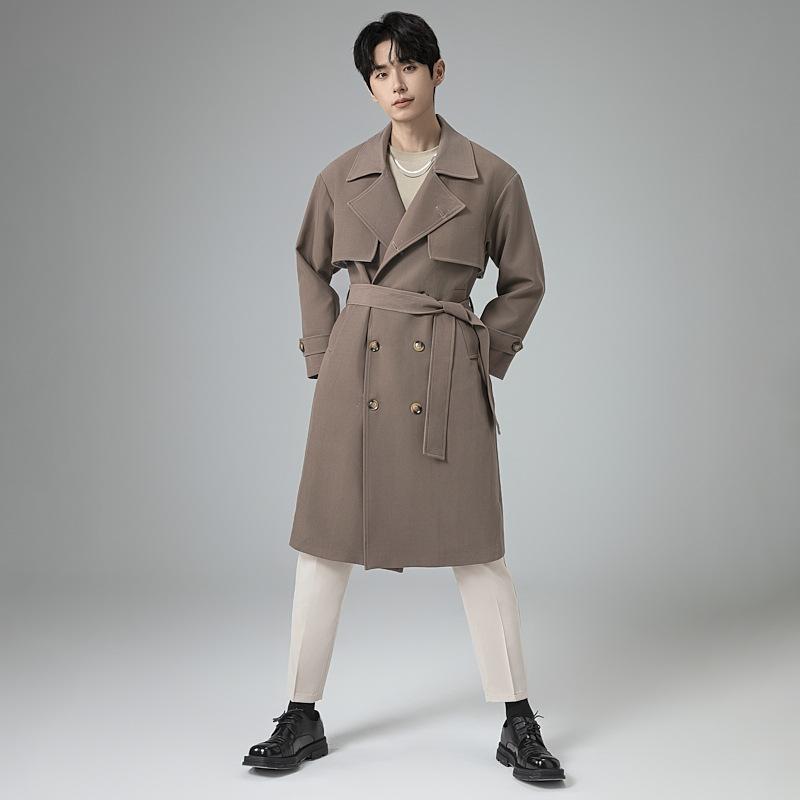 

Мужской ветрозащитный плащ, длинный классический двубортный плащ с лацканами, верхняя одежда с поясом 6XL пепельный