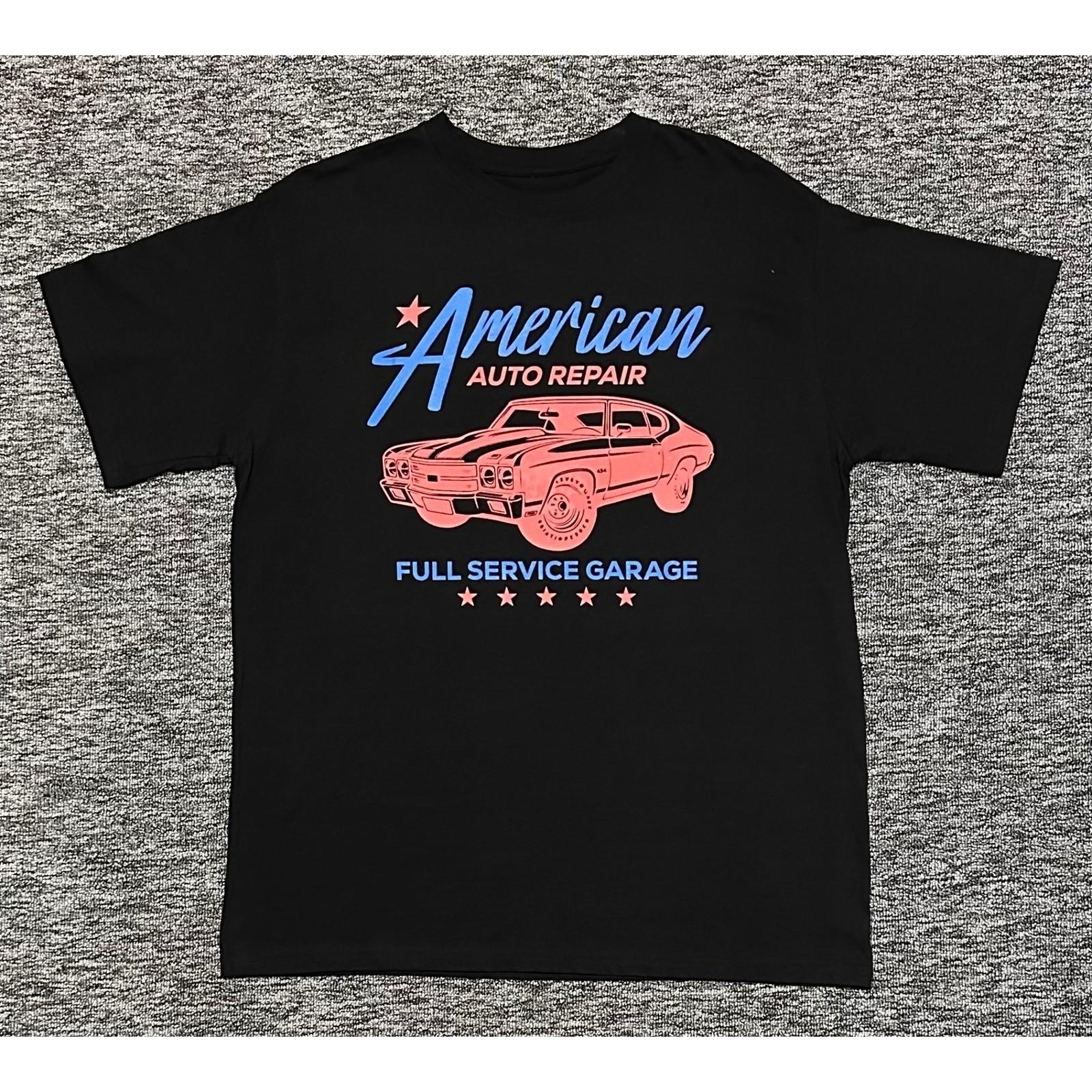 MiKEN Mens Large Black American Auto Repair Muscle Car Retro Graphic Shirt NWOT L