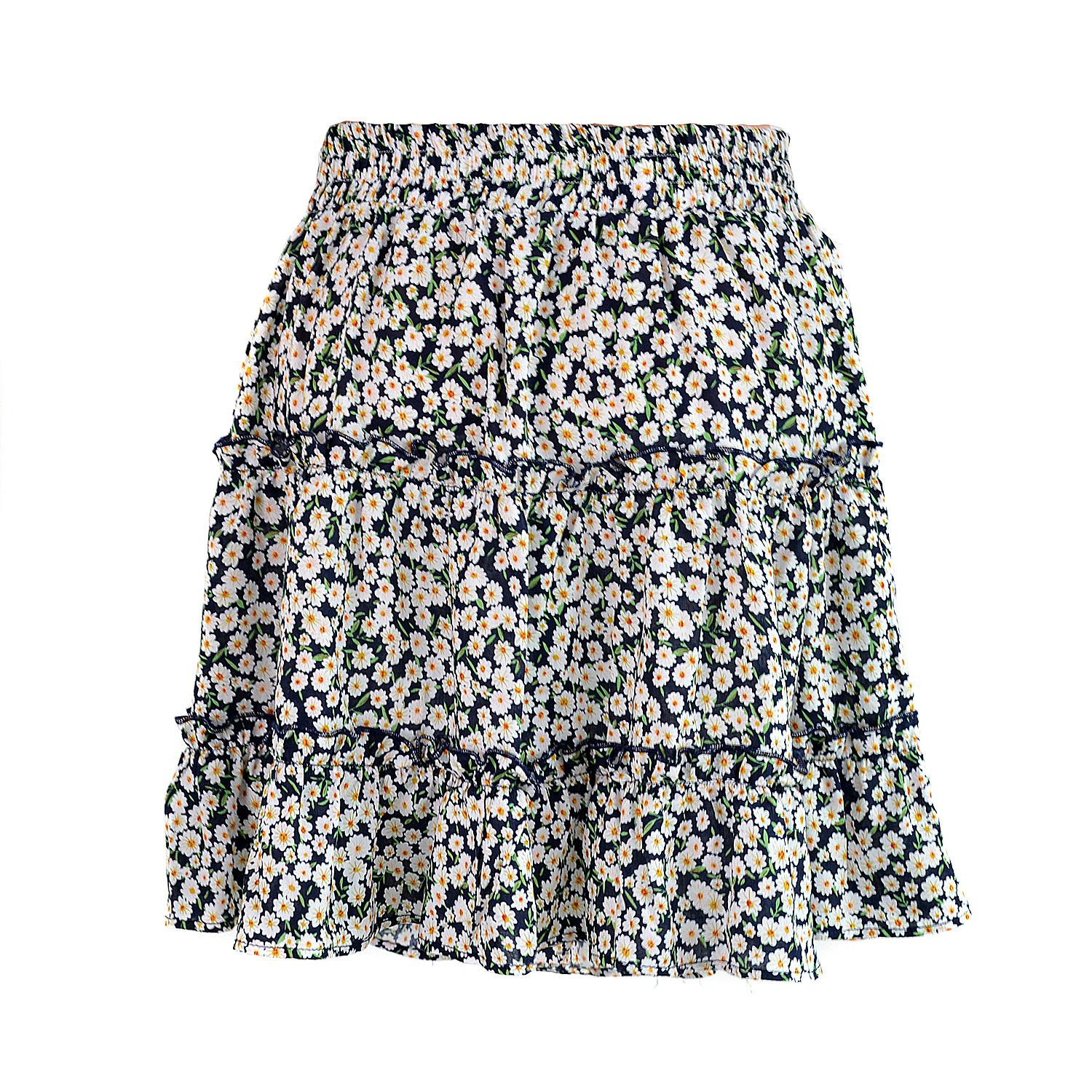 

Женская юбка с высокой талией, оборками и цветочным принтом, короткая пляжная юбка А-силуэта L зелёный