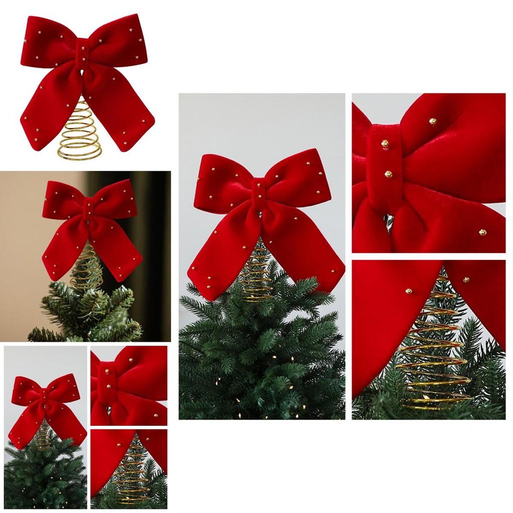 Christmas Tree Topper With Red Flannel Fabric Star And Bow For Holiday Decor