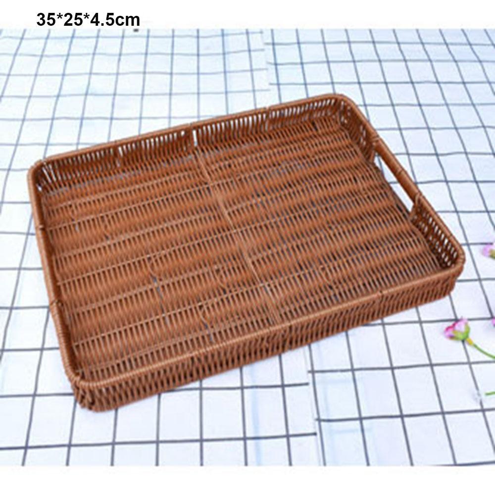 Multistyles Imitation Rattan Fruit Plate Retro Woven Multipurpose Storage Rattan Woven Tea Tray Picnic Snacks Sundry Baskets