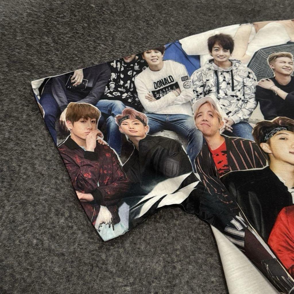 [USED] BTS all-over print T-shirt featuring V, Jungkook, Jimin, Jin, and Suga. Rare.