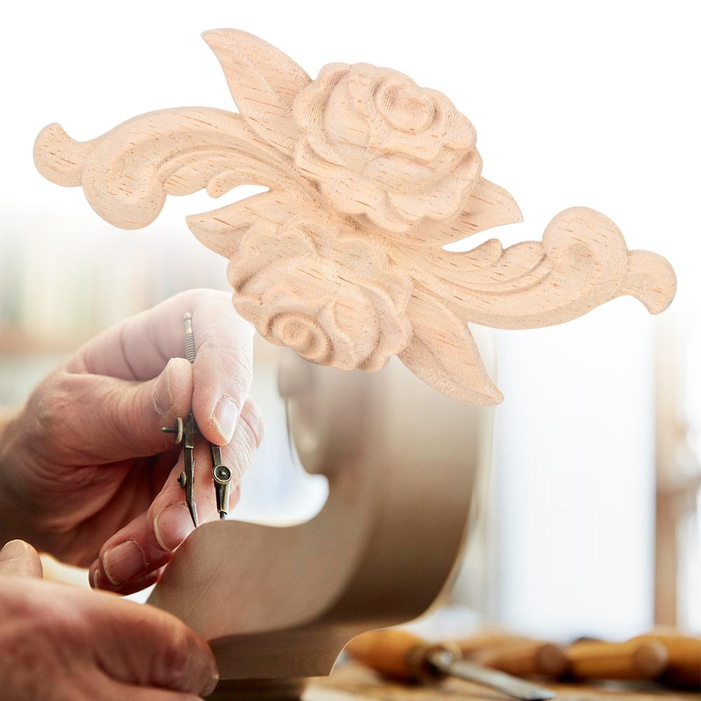 D5 4Pcs Flower Wood Carved Corner Onlay Applique Door Cabinet Vintage Style Furniture Decor Home European Style Rose Applique
