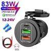 100W Car Charger Dual PD Dual QC 3.0 Quick Charge with Voltmeter Socket Power Adapter Waterproof 12V/24V for ATV Boat Motorcycle