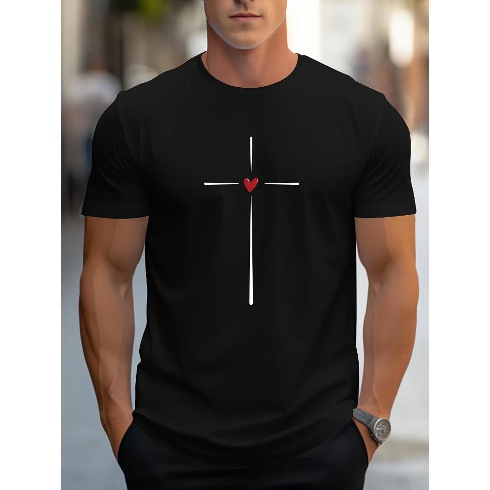 Men's 100% cotton summer loose fit Love Heart Graphic printed slim fit casual sports round neck short sleeved T-shirt top