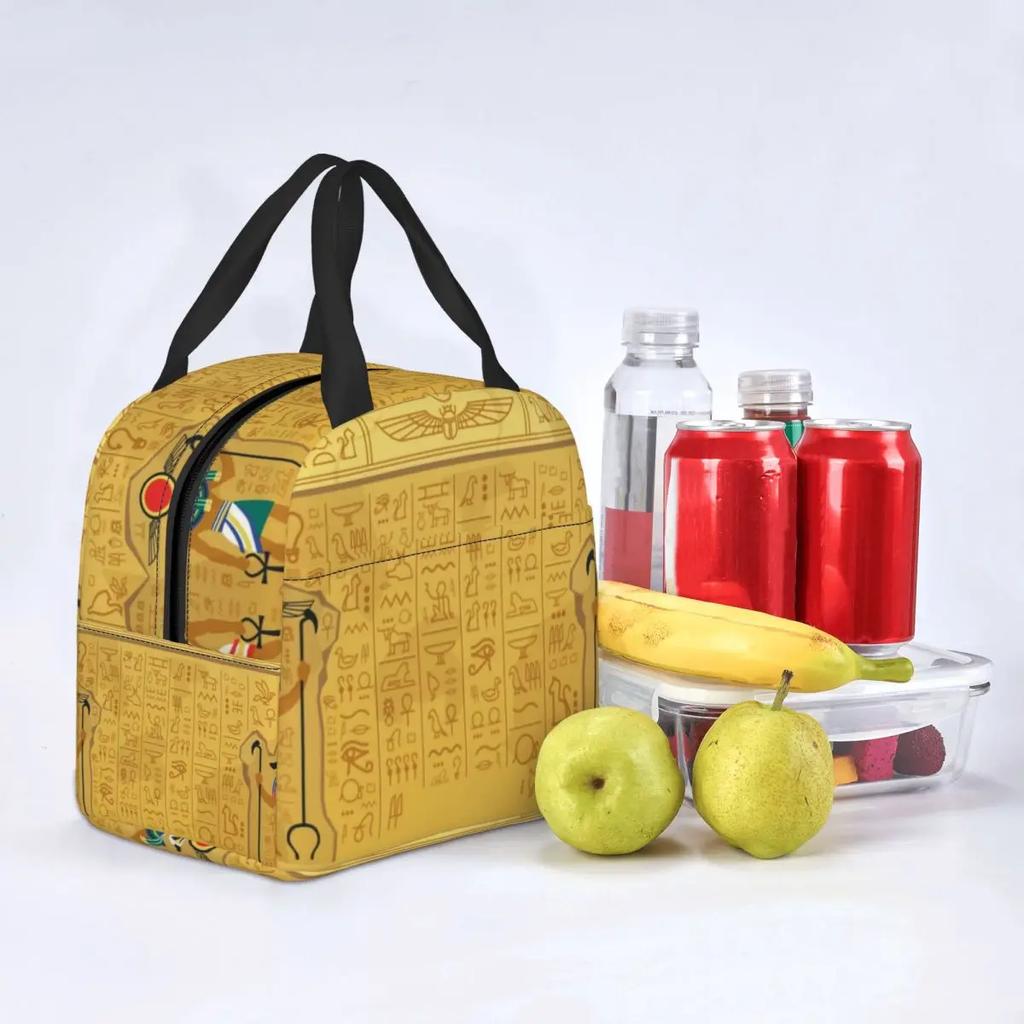 Thermoisolierte Lunchtasche mit ägyptischen Hieroglyphen, für Damen, Ägypten, wiederverwendbar, Lunchbehälter, Aufbewahrungsbox für Lebensmittel im Freien, Camping, Reisen