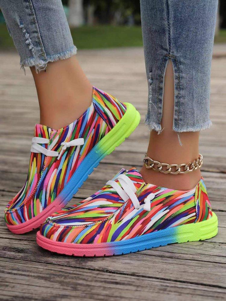 Fashion Low-Top Colorful Women's Slip-On Canvas Shoes with Ties Flat Bottom Rubber Sole Comfortable Casual Footwear for Women Shoes