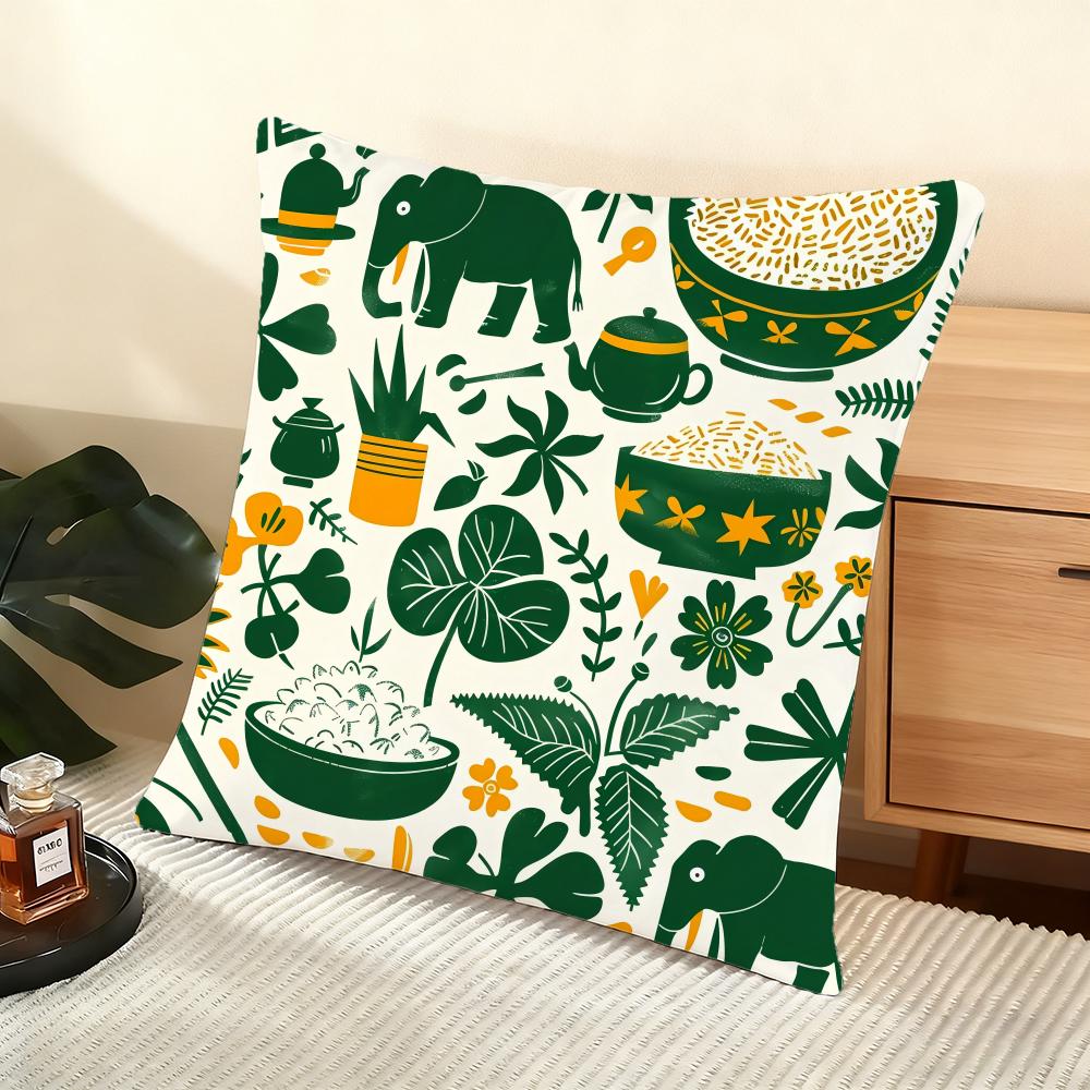 Elephant and flower Cushion Cover Soft Short Plush Pillow Cover Smooth Cozy Texture Aesthetic Cushion Case Home Decor