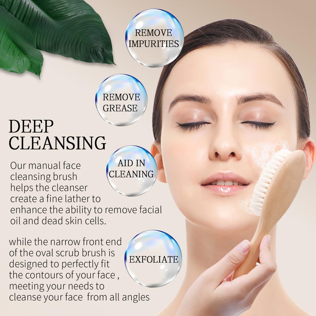 Face Cleansing Brush  Face Cleansing Brush  For Deep Pore Cleansing Face Professional Fiber Exfoliating  Wood Handle Brush