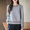 Autumn and Winter Women's Cotton Sweater Casual O-Neck Knitted Pullover Loose Color Matching Hot Selling Women's Top