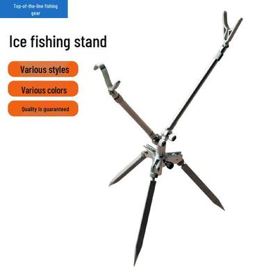 Treppiede Pieghevole per Canna da Pesca sul Ghiaccio per Tutti i Terreni con Testa a Corno e Picchetto da Terra