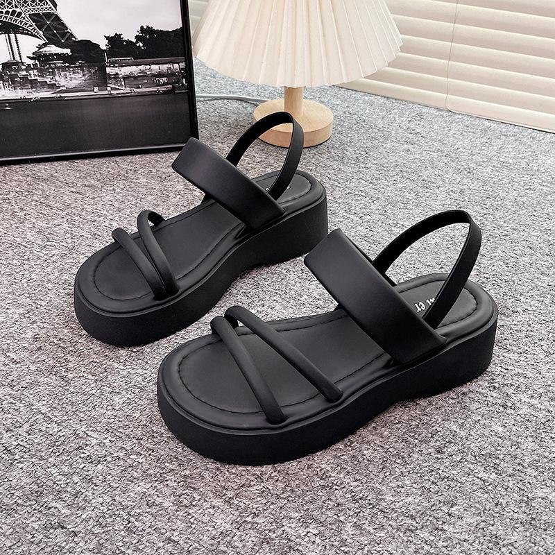 Roman sandals women's 2025 new summer thick-soled one-word belt versatile fashion flat-bottomed fairy style muffin women's shoes