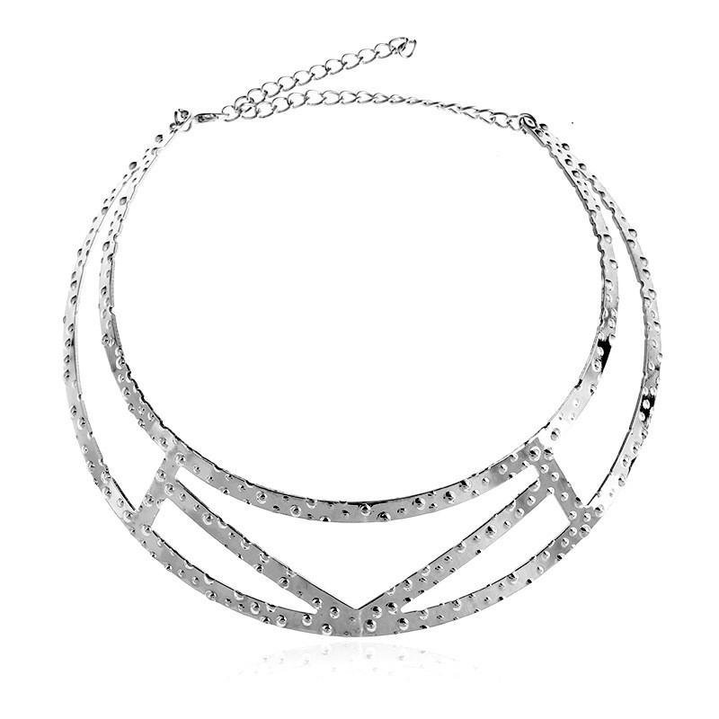 Geometric Metal Choker Necklace With Electroplated Surface Fashion Accessories