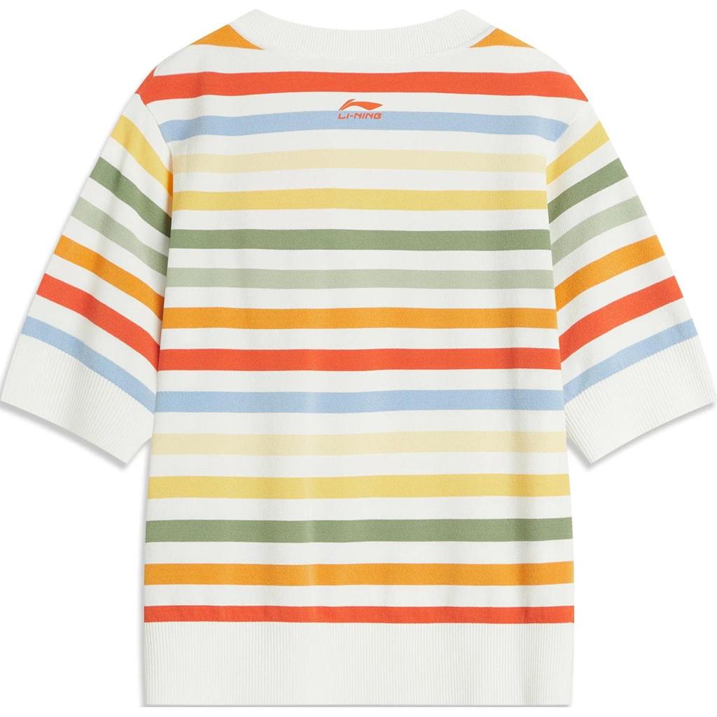 Li-Ning Striped Round Neck Comfortable Breathable Short Sleeve T-Shirt Women Tops Yellow AMBU144-3