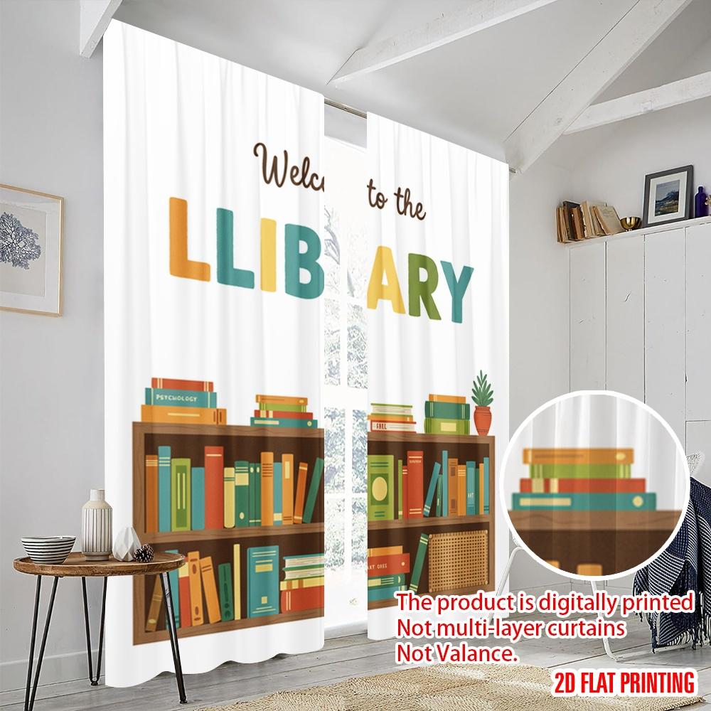 2pcs 2D flat printing Curtain Welcome Library Psychology 100% Polyester Fabric Without Electricity Festive Curtains Perfect for