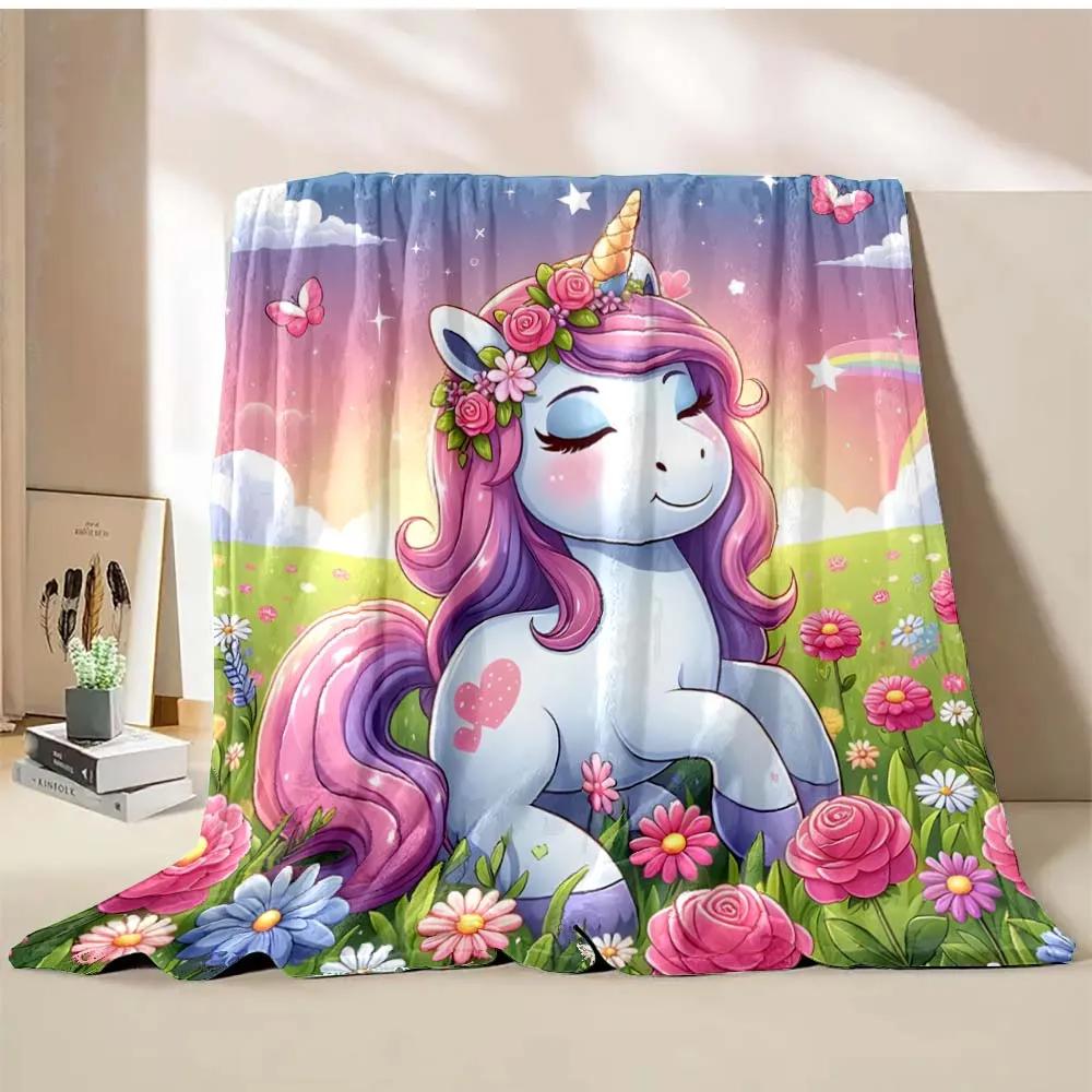 1PC Cute Unicorn Printed Cartoon Blanket Warm Soft and Comfortable Home Travel Blanket Sofa Bedding Cover Blanket Girls Gift