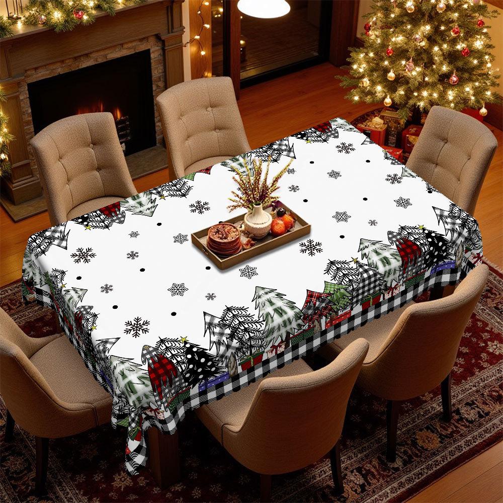 Christmas Atmosphere Tablecloth, Rectangular Table Cloth, Snowflake Christmas Tree Pattern, Waterproof And Oil-Proof Leave-In Tablecloth Round tablecloth-152x152cm