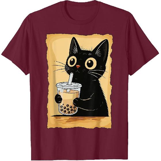 Kawaii Cat Driking Bubble Tea Cute Anime Kitty Slice T-Shirt