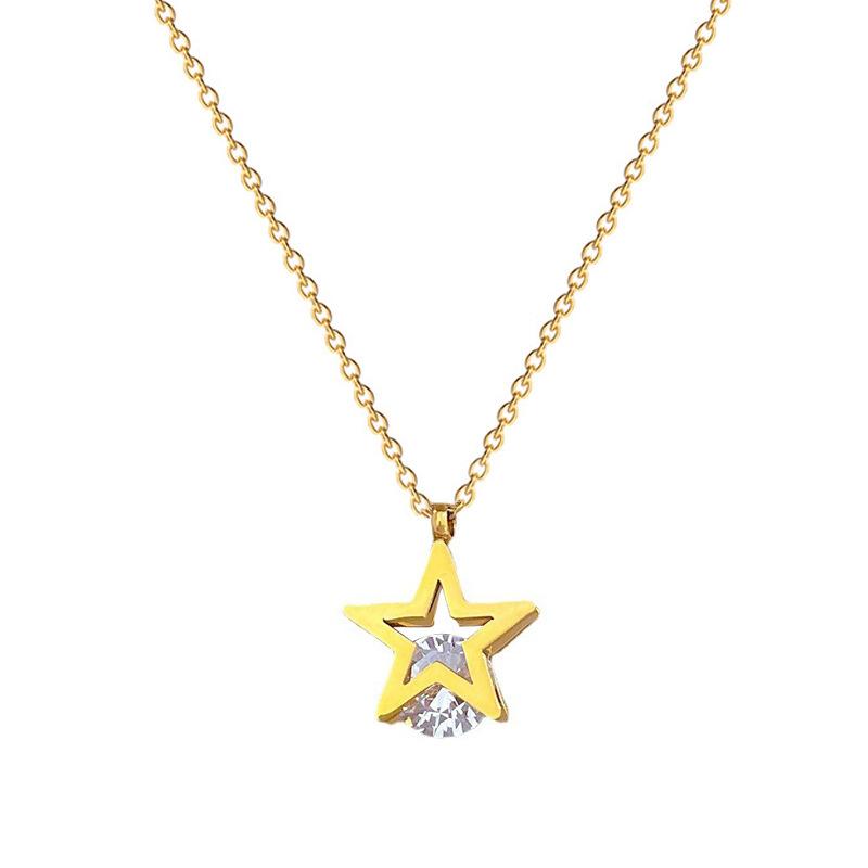 Pentagram Zircon Minimalist Wind Furnace Real Gold Necklace Female Collarbone Chain Accessories