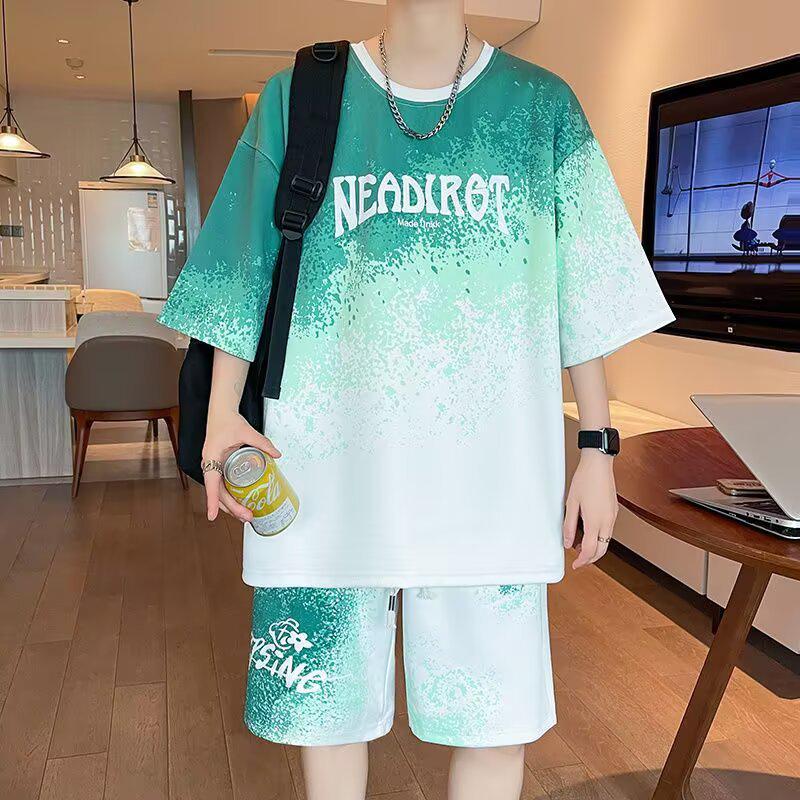 Men's Korean Style 2025 Two-Piece Summer Sportswear: Short Sleeve T-shirt & Casual Basketball Jersey Shorts