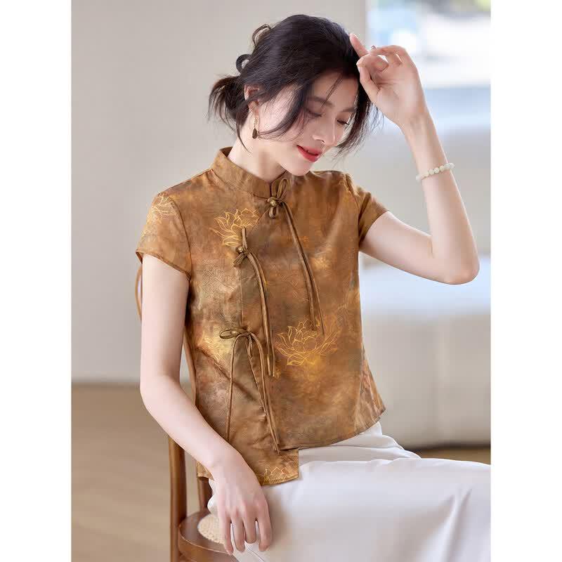 Women s Elegant Retro Irregular Short-Sleeve Blouse M