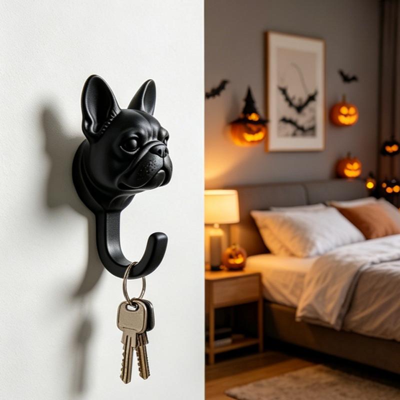 2Pcs Easy‑Mount French Bulldog Wall Hooks, Multi‑Purpose Hanger for Towels Keys Pet Leashes, Home Storage Decor Ornament