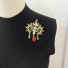 Retro European Court-Style Gemstone Brooch - Antique Replica with Full Diamond and Colorful Gems for Women