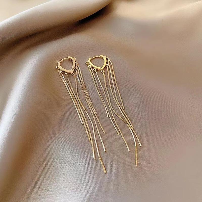 1Pair Fashion Simple Long Chain Tassel Earrings For Women Girls Trendy Temperament Drop Earrings Jewelry Accessories Gifts