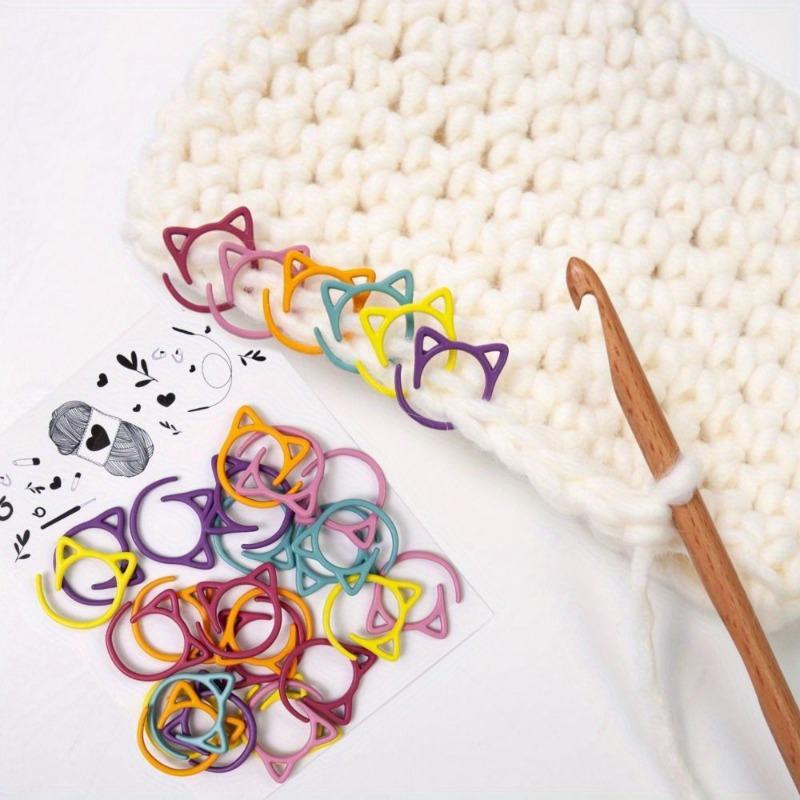 24Pcs Cat Ear Stitch Markers Set for Knitting Crochet Multiple Color Metal Locking Rings Craft Marker Tools DIY Sewing Projects