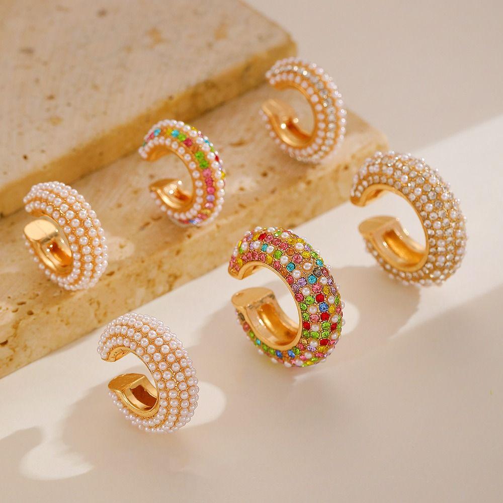 Hip Hop Copper C Shape Ear Cuff Silver Zircon C-shaped Ear Clip Minimalism Irregular Shape Pearl Earrings Women