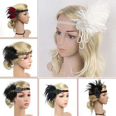 Women Vintage Indian Rhinestone Sequin Hair Accessories Elastic Performance Headwear Beaded Flapper Masquerade Party Headpiece