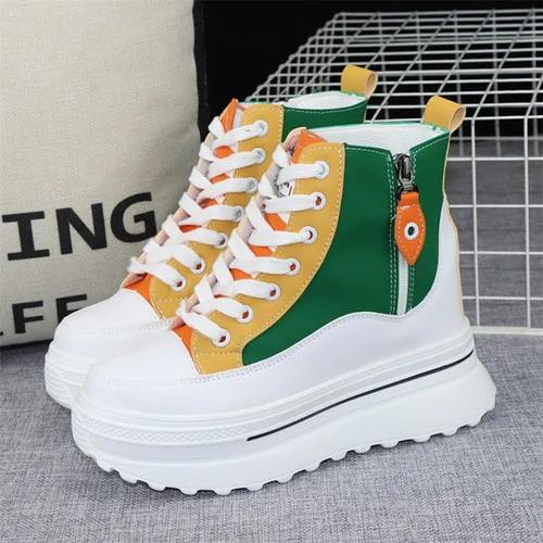 Fashion Fashion Color Matching Women's Autumn Winter Daddy Shoes Increase Height 10cm Casual Thick Bottom High-top Ins Women's Sneakers