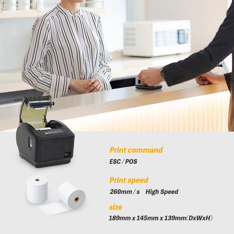 Wasin Tech WS-K260L Receipt Thermal Printer, USB, LAN, Bluetooth Compatible, 80mm Receipt Width, ESC/POS, Loyverse, SalonPosLINQ2, Receipt System, Win