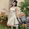 New summer French temperament fashion romantic bow small floral short suspender dress
