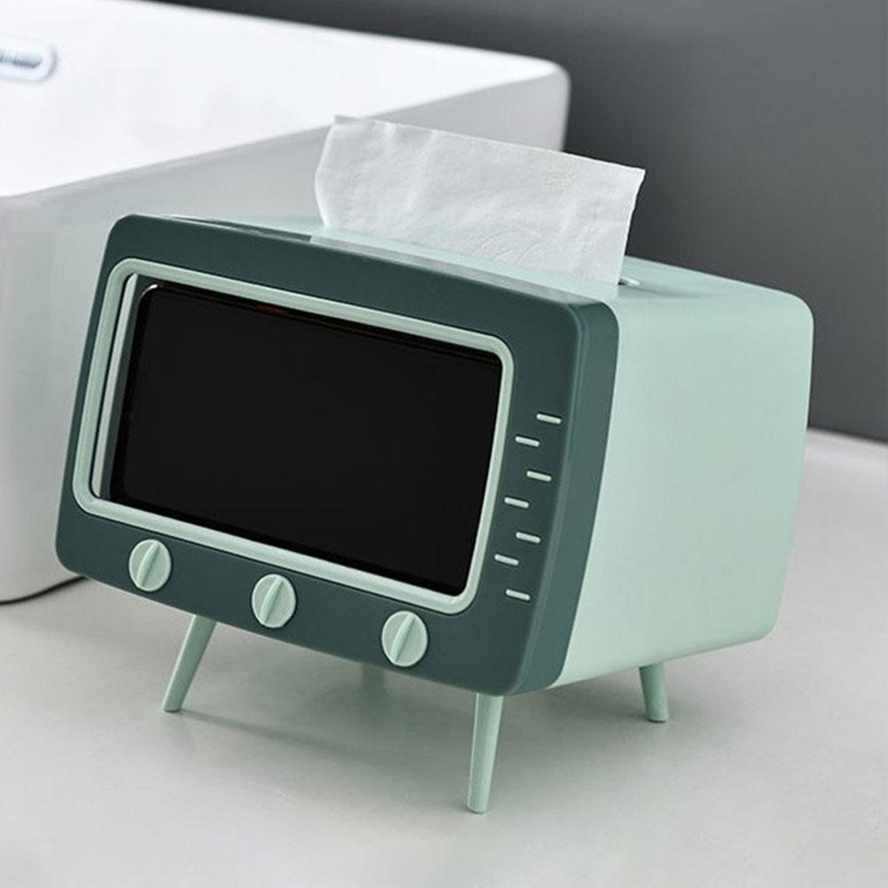 New TV Tissue Box Organizer with Mobile Phone Holder Desktop Paper Holder Dispenser Creative Tissue Canister Storage Napkin Case